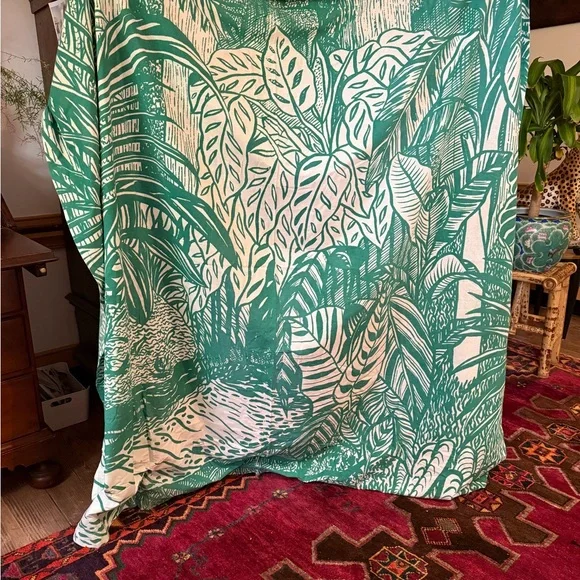 Urban Outfitters Green and White Jungle Print Shower Curtain